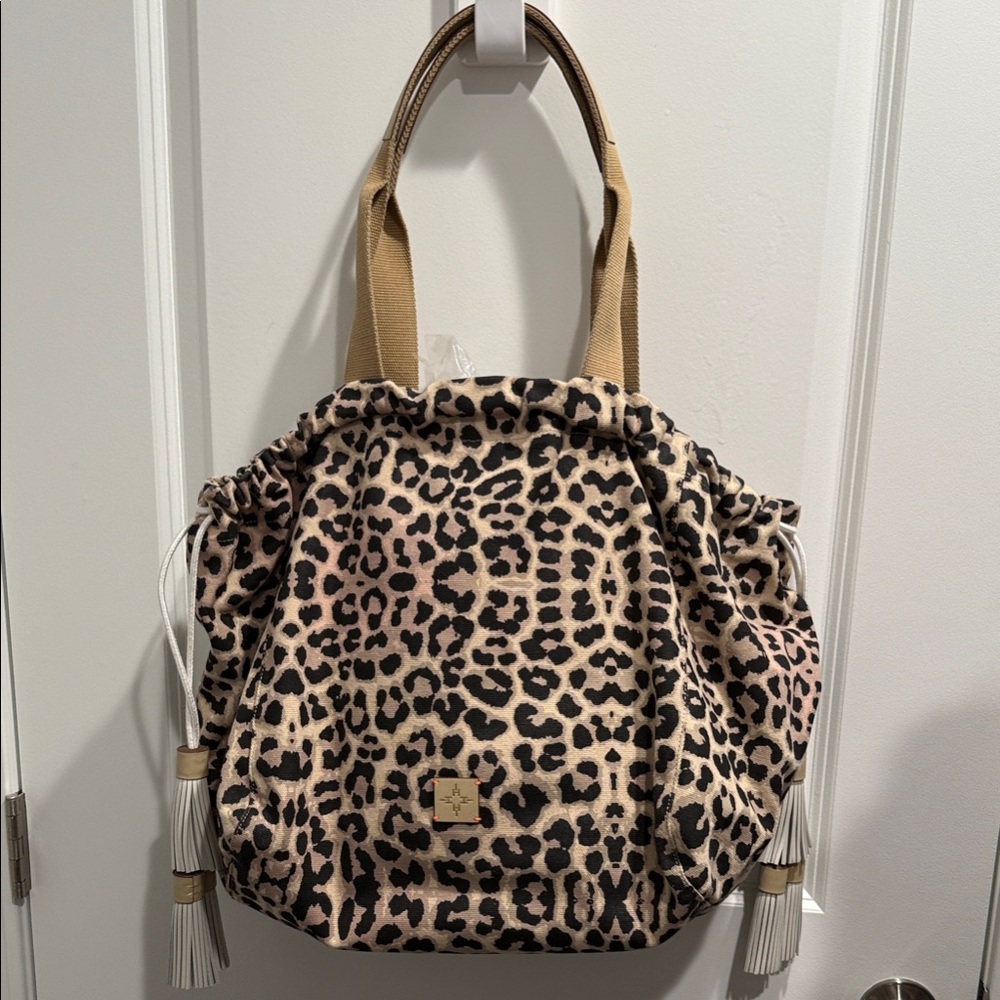 India Hicks Leopard Print Tote with Cream and Tan Details